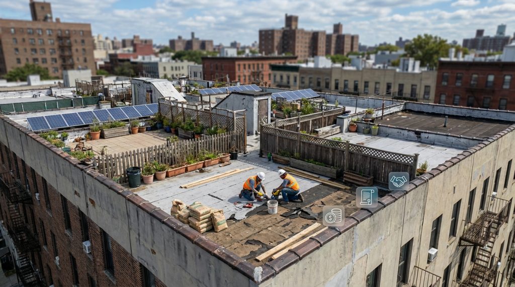 découvrez qui est responsable des coûts et comment gérer les travaux pour une toiture commune sans copropriété, afin d'éviter les conflits et assurer une bonne gestion.