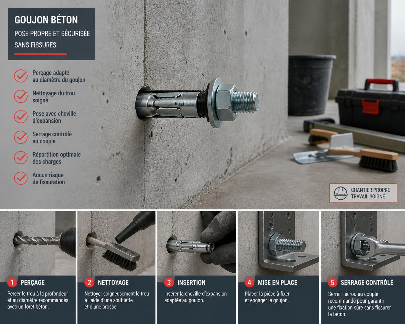 découvrez comment choisir le bon goujon béton et l'installer correctement pour éviter les fissures sur le support. guide pratique et conseils d'experts pour un montage fiable et durable.
