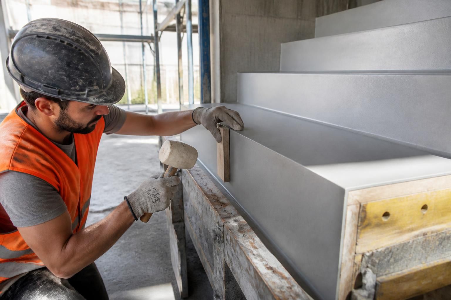 découvrez comment décoffrer un escalier en béton en protégeant les arêtes et en évitant les marques sur la surface pour un résultat propre et durable.